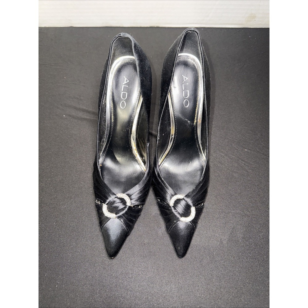 Aldo Heels 4 Inch Heels In Satin Black/Size 8/Classic